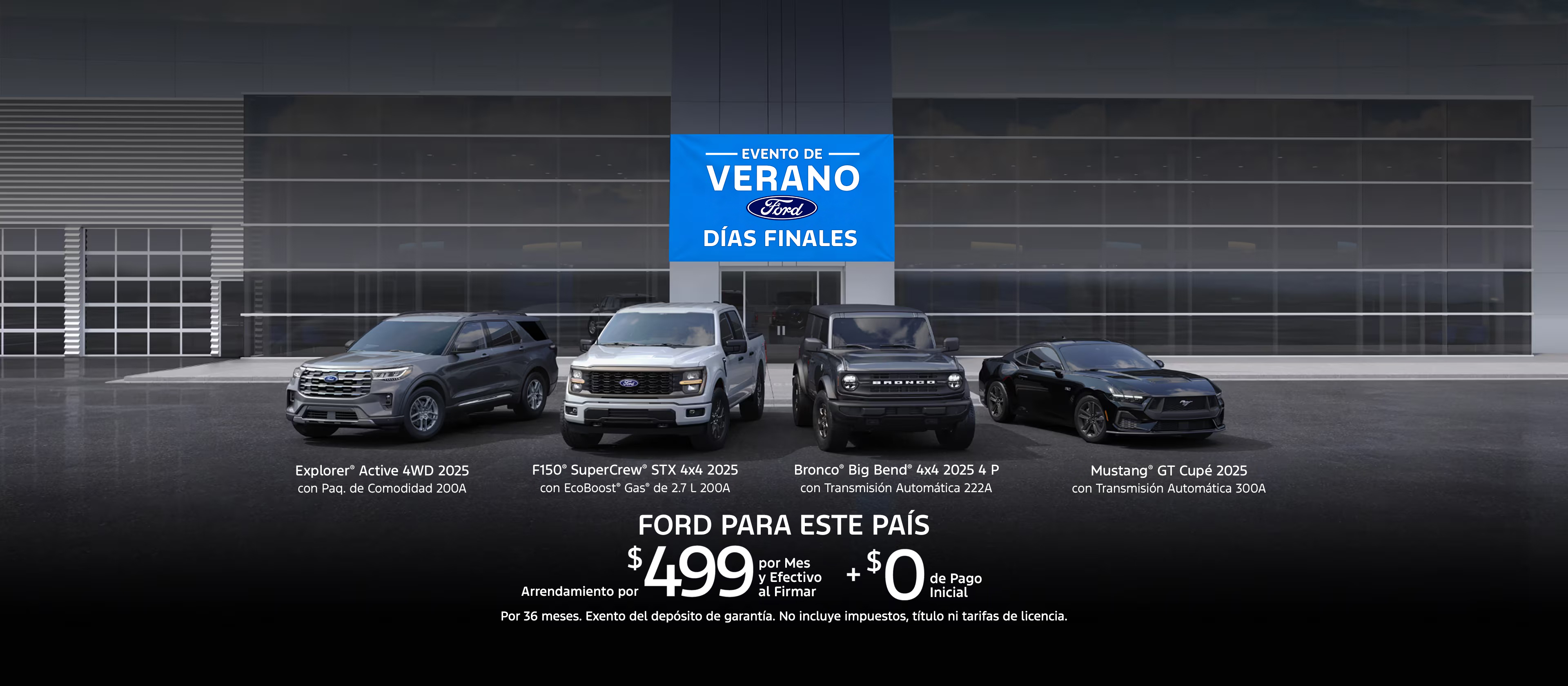 Foto de varios vehículos estacionados frente a un concesionario Ford