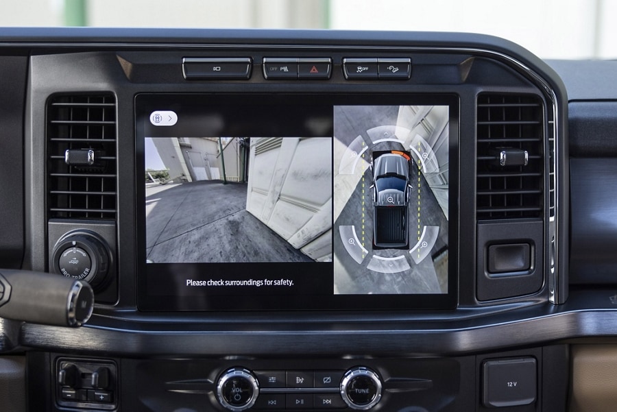 Close-up of the display screen showing multiple camera views